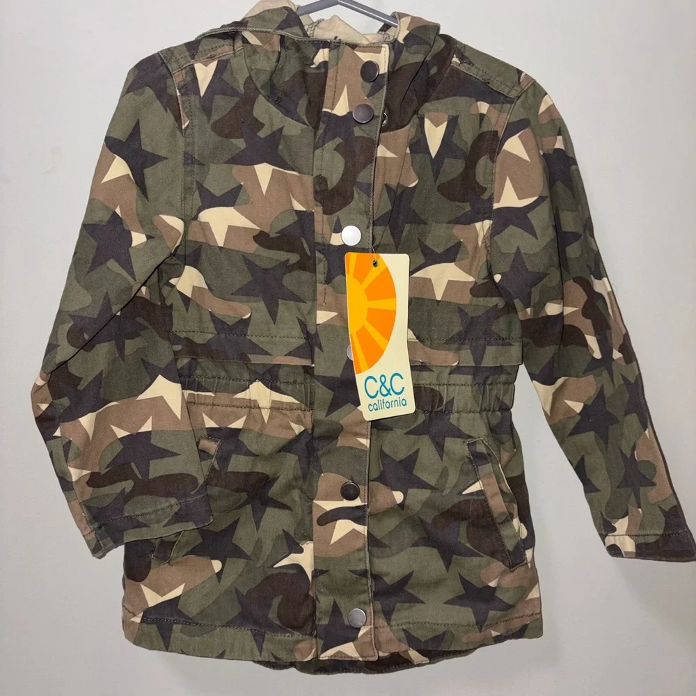 C&C California Camo Utility Jacket Hooded Girls 3T Zipper Button Closure